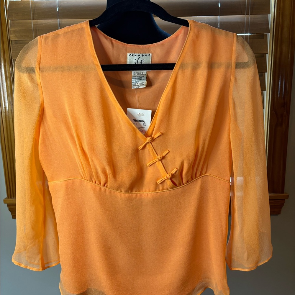 Ice Orange Asymmetrical 3/4 Sleeve Blouse